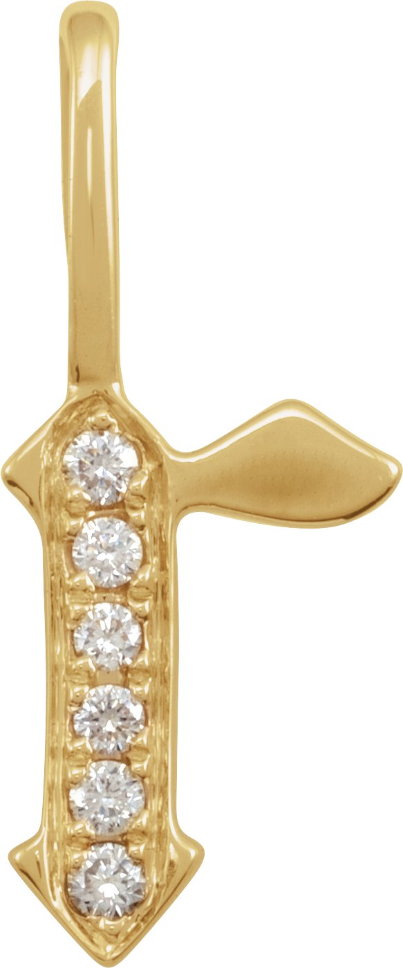 14K Gold Round Natural Diamond Gothic Initial Pendant - Yellow Gold