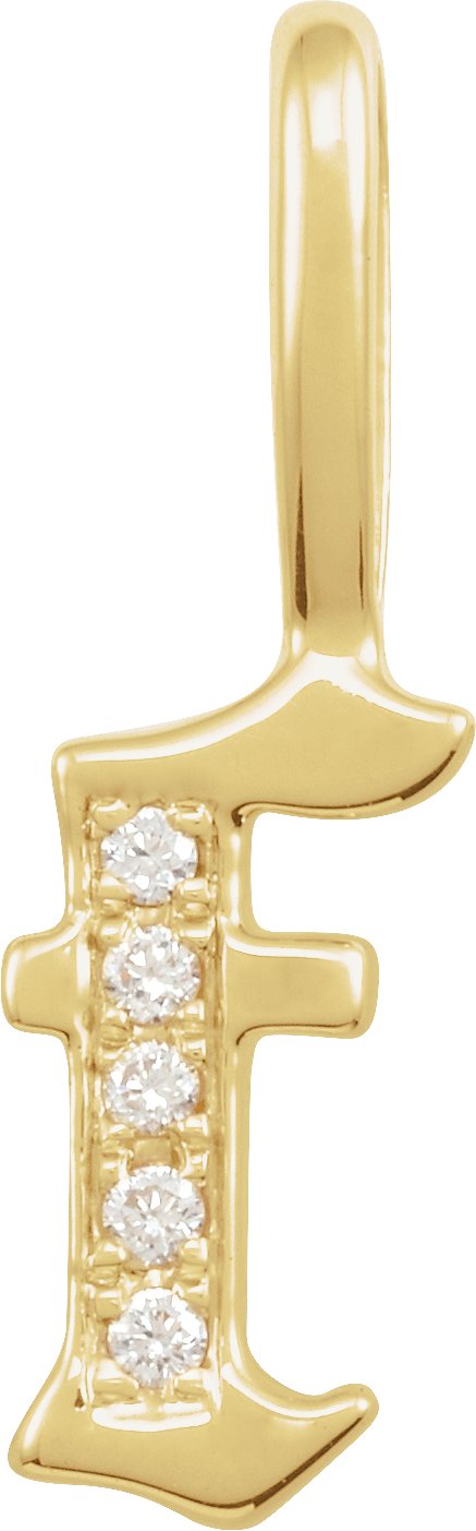 14K Gold Round Natural Diamond Gothic Initial Pendant - Yellow Gold