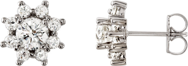 14K Gold Round Natural Diamond Cluster Earrings – 5mm Stones - White Gold