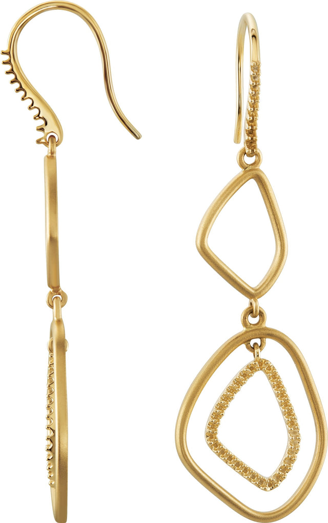 14K Gold Round Natural Diamond Open Silhouette Dangle Earrings III