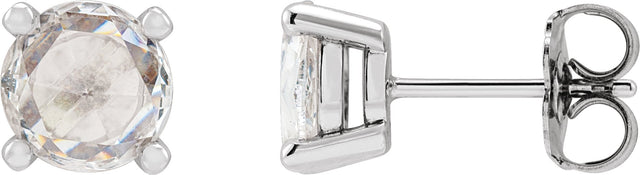 Platinum Natural Diamond Round 4-Prong Rose-Cut Stud Earrings