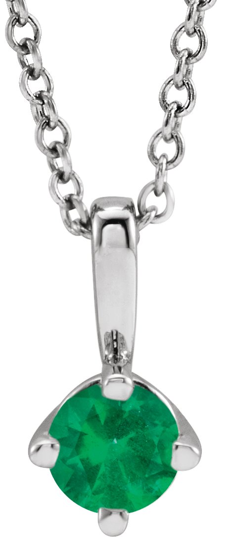 Platinum Round Lab-Grown Emerald Solitaire Necklace or Pendant III