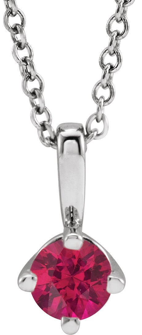 14K Gold Round Lab-Grown Ruby Solitaire Necklace or Pendant III - White Gold