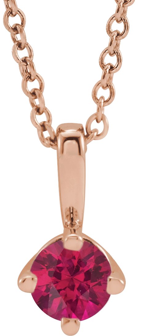 14K Gold Round Lab-Grown Ruby Solitaire Necklace or Pendant III - Rose Gold