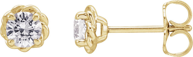 14K Gold Natural White Sapphire Round 4-Prong Claw Rope Stud Earrings - Yellow Gold