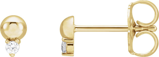 14K Gold Round Natural Diamond Accented Bead Earrings - Yellow Gold