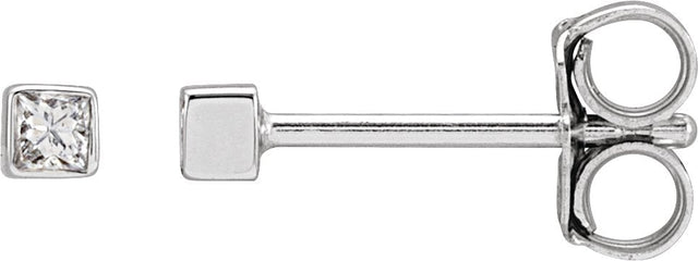 14K Gold Natural Diamond Square Bezel-Set Stud Earrings - White Gold