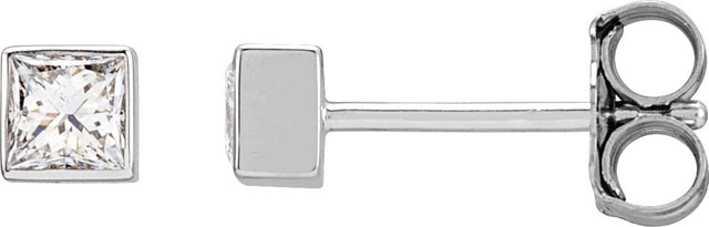 Platinum Natural Diamond Square Bezel-Set Stud Earrings