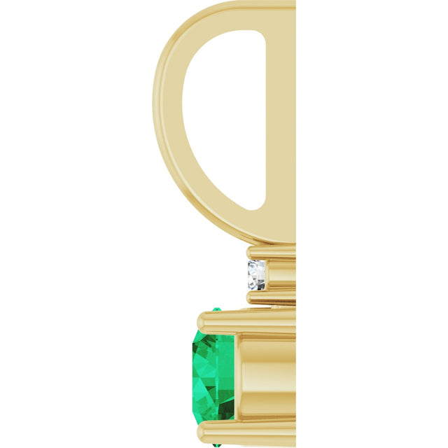 14K Gold Round Natural Emerald Accented Pendant - Yellow Gold - view 3