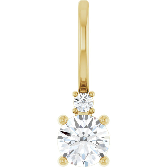 14K Gold Round Natural White Sapphire Accented Pendant - Yellow Gold