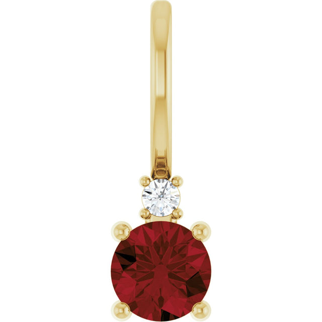 14K Gold Round Natural Mozambique Garnet Accented Pendant - Yellow Gold