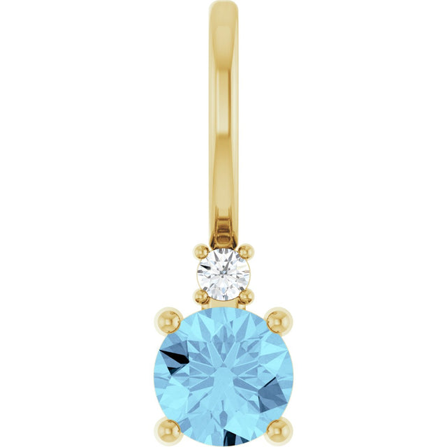 14K Gold Round Natural Aquamarine Accented Pendant - Yellow Gold