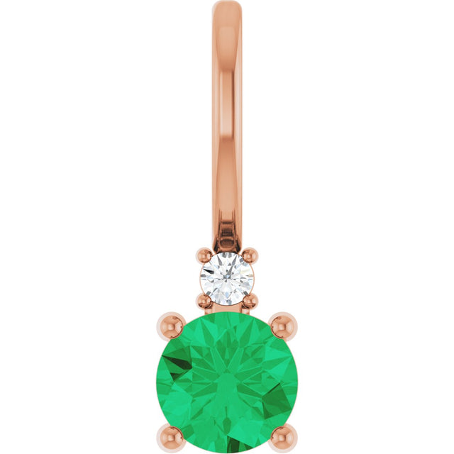 14K Gold Round Natural Emerald Accented Pendant - Rose Gold