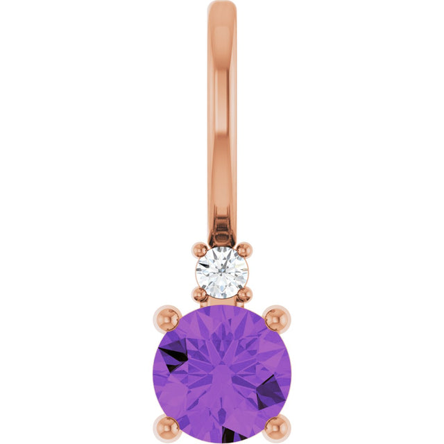 14K Gold Round Natural Amethyst Accented Pendant - Rose Gold