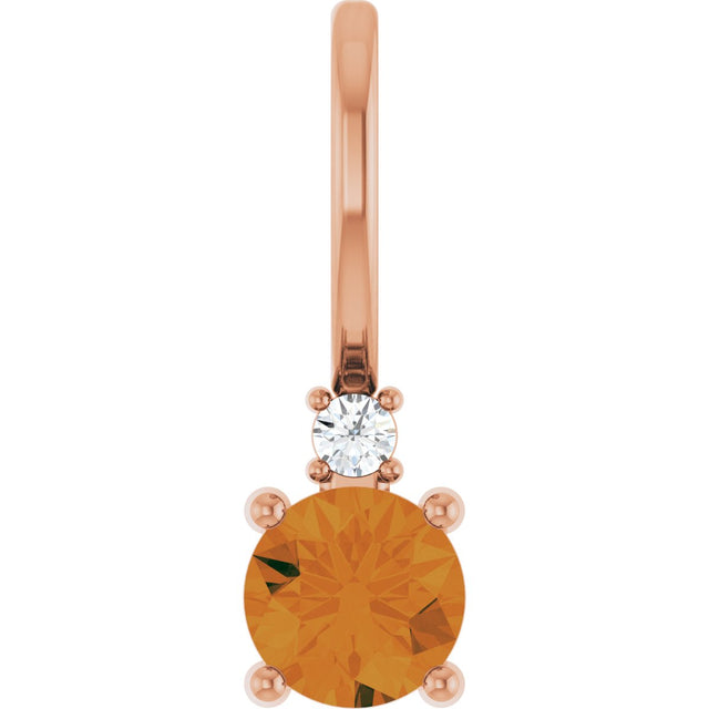 14K Gold Round Natural Citrine Accented Pendant - Rose Gold