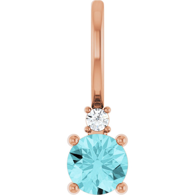 14K Gold Round Natural Blue Zircon Accented Pendant - Rose Gold
