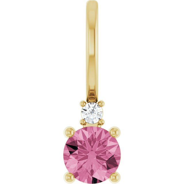 14K Gold Round Natural Pink Tourmaline Accented Pendant - Yellow Gold