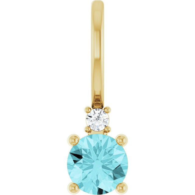 14K Gold Round Natural Blue Zircon Accented Pendant - Yellow Gold