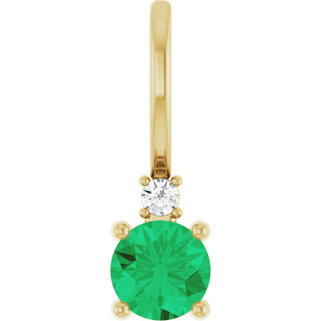 14K Gold Round Lab-Grown Emerald Accented Pendant – up to 0.015 CTW - Yellow Gold