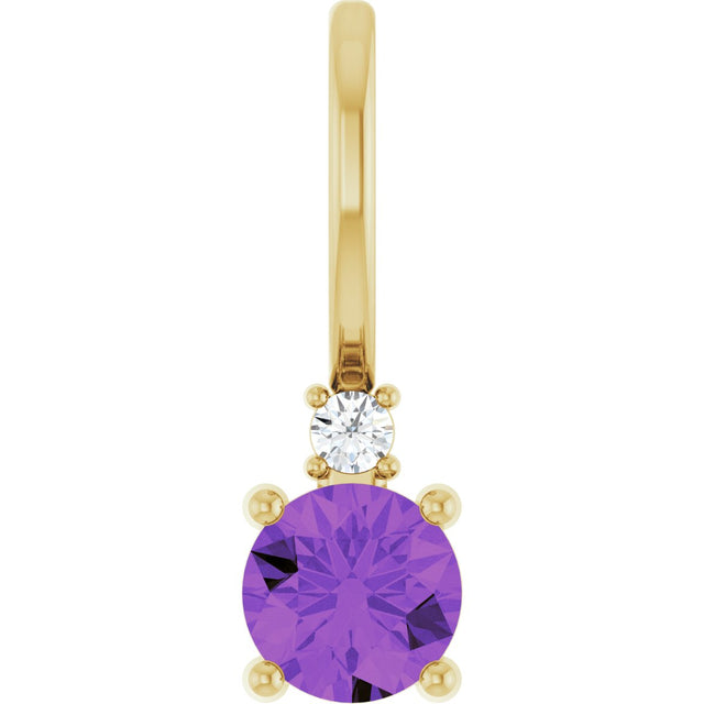 14K Gold Round Natural Amethyst Accented Pendant - Yellow Gold