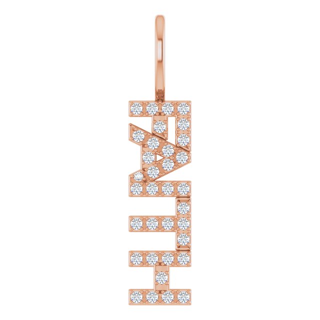 14K Gold Round Natural Diamond Faith Pendant - Rose Gold