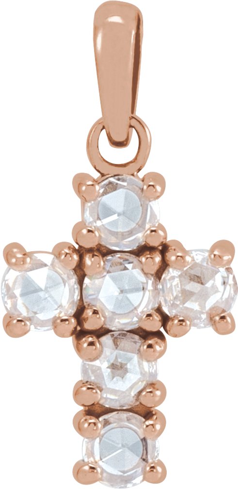 14K Gold Round Natural Diamond Rose-Cut Cross Necklace or Pendant - Rose Gold
