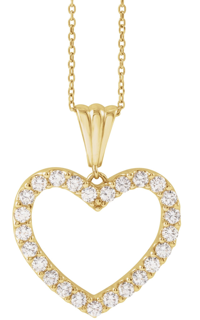 14K Gold Round Natural Diamond Heart Necklace – up to 3/8 CTW - Yellow Gold