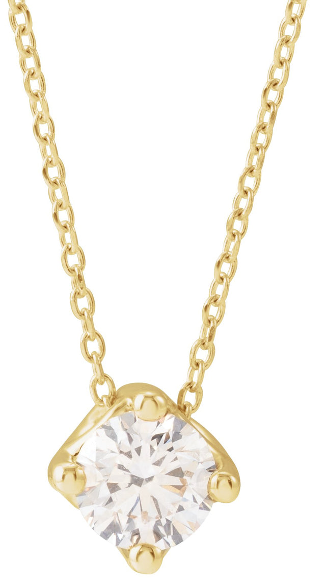 14K Gold Round Natural Diamond Solitaire Necklace or Slide Pendant - Yellow Gold
