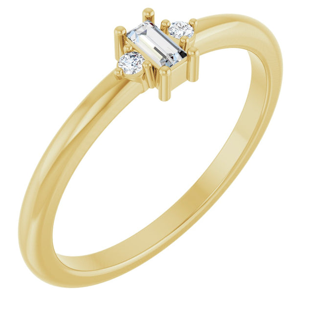 14K Gold Straight Baguette Natural Diamond Accented Stackable Ring – 3x1.75mm - Yellow Gold