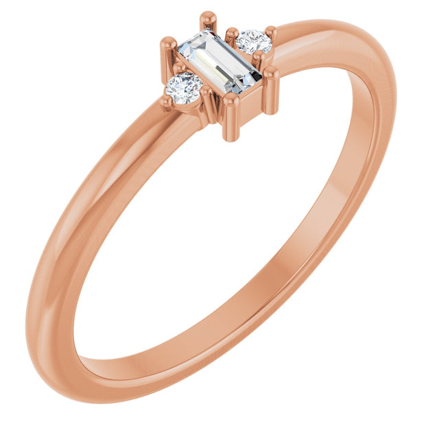 14K Gold Straight Baguette Natural Diamond Accented Stackable Ring – 3x1.75mm - Rose Gold