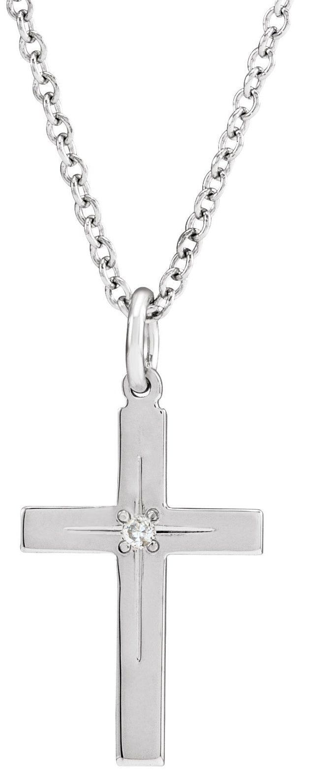 14K Gold Round Natural Diamond Cross Necklace or Pendant - White Gold