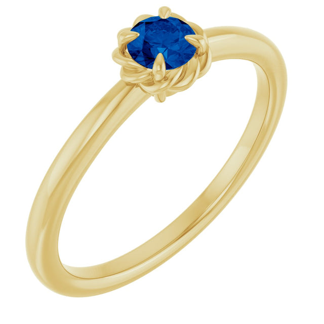 14K Gold Round Natural Blue Sapphire Claw-Prong Rope Solitaire Ring - Yellow Gold