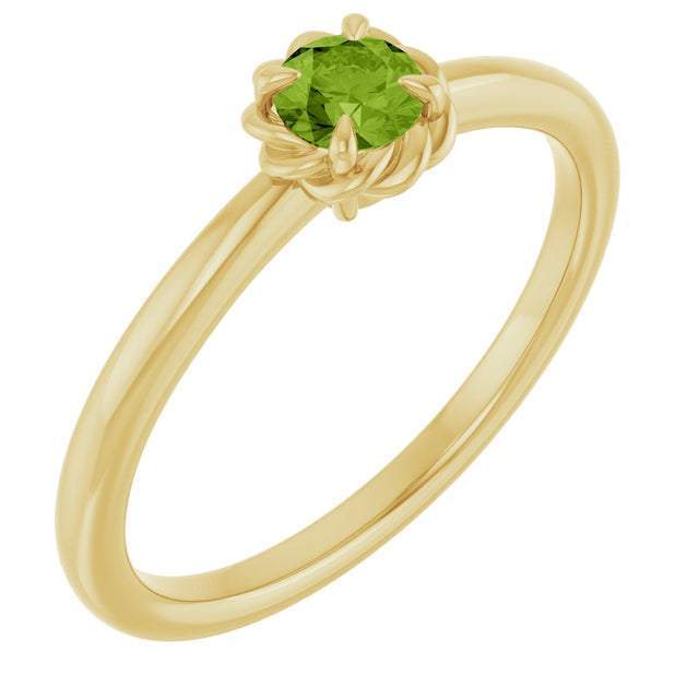 14K Gold Round Natural Peridot Claw-Prong Rope Solitaire Ring - Yellow Gold