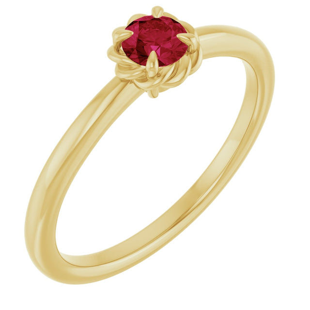 14K Gold Round Lab-Grown Ruby Claw-Prong Rope Solitaire Ring - Yellow Gold