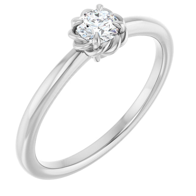 14K Gold Round Natural Diamond Claw-Prong Rope Solitaire Ring - White Gold