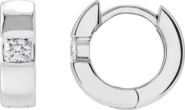 14K Gold Round Natural Diamond Accented Huggie Hoop Earrings - White Gold