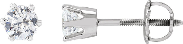 14K Gold White Cubic Zirconia Round 6-Prong Stud Earrings - White Gold