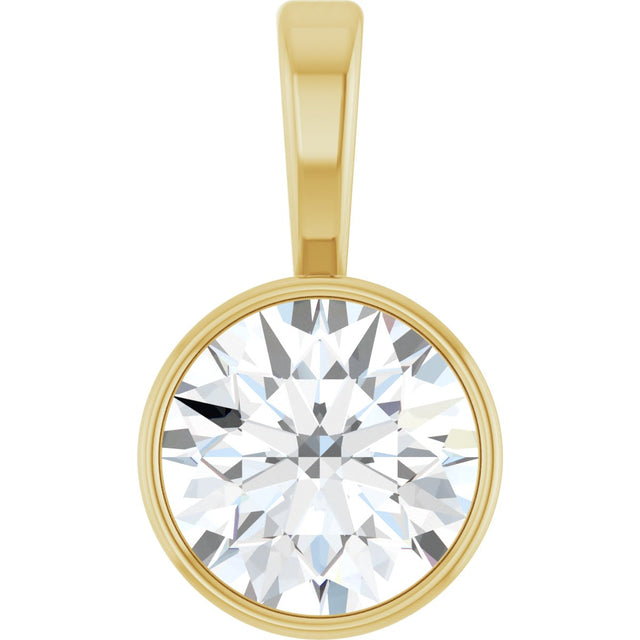 14K Gold Round Lab-Grown Diamond Bezel-Set Solitaire Necklace or Pendant - Yellow Gold