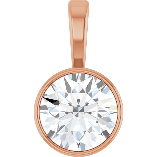 14K Gold Round Lab-Grown Diamond Bezel-Set Solitaire Necklace or Pendant - Rose Gold