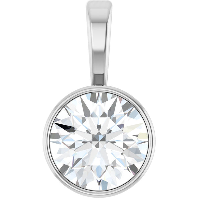 14K Gold Round Natural Diamond Bezel-Set Solitaire Necklace or Pendant – up to 0.06 CTW - White Gold
