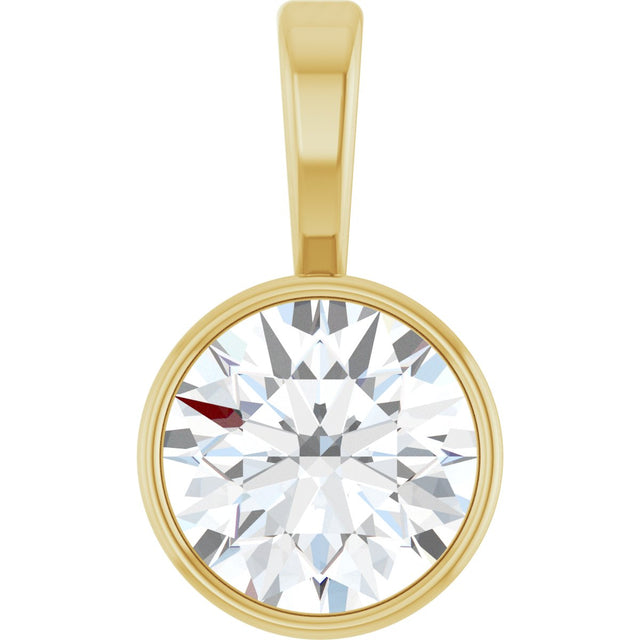 14K Gold Round Lab-Grown Diamond Bezel-Set Solitaire Necklace or Pendant - Yellow Gold