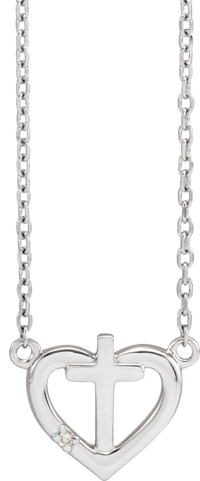 Platinum Round Natural Diamond Heart & Cross Necklace – up to 0.0025 CTW