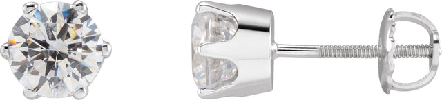 14K Gold White Cubic Zirconia Round 6-Prong Stud Earrings - White Gold