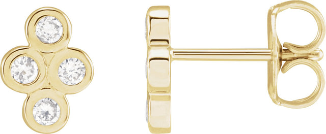 14K Gold Round Natural Diamond Bezel-Set Cluster Earrings - Yellow Gold