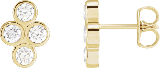 14K Gold Round Natural Diamond Bezel-Set Cluster Earrings - Yellow Gold