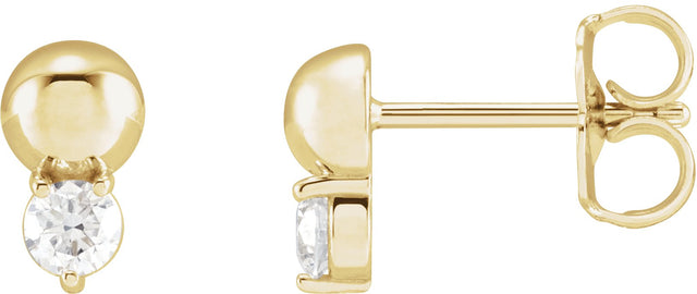 14K Gold Round Natural Diamond Accented Bead Earrings - Yellow Gold