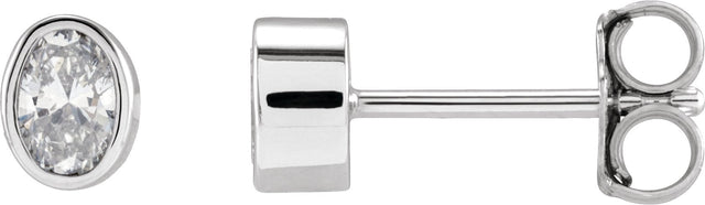 14K Gold Lab-Grown Diamond Oval Bezel-Set Stud Earrings - White Gold