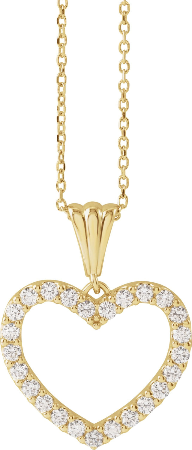 14K Gold Round Natural Diamond Heart Necklace – up to 3/8 CTW - Yellow Gold