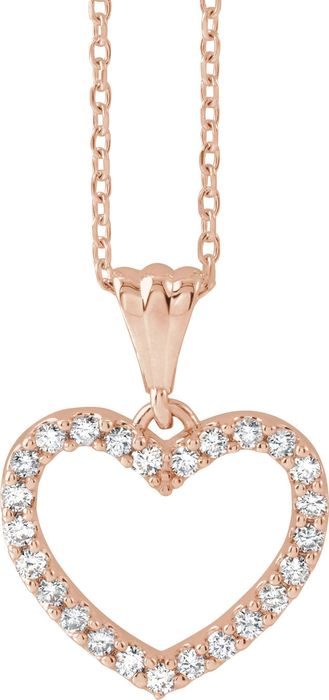 14K Gold Round Natural Diamond Heart Necklace – up to 3/8 CTW - Rose Gold