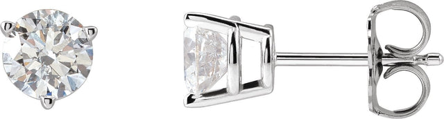 14K Gold Natural Diamond Round 3-Prong Stud Earrings - White Gold